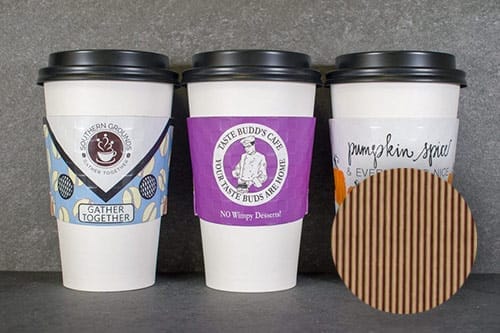 Corrugated coffee sleeves printed in full colour